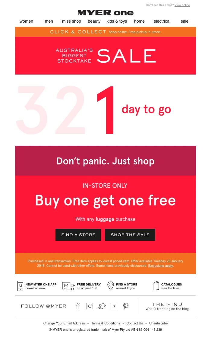 Myer stocktake sale email