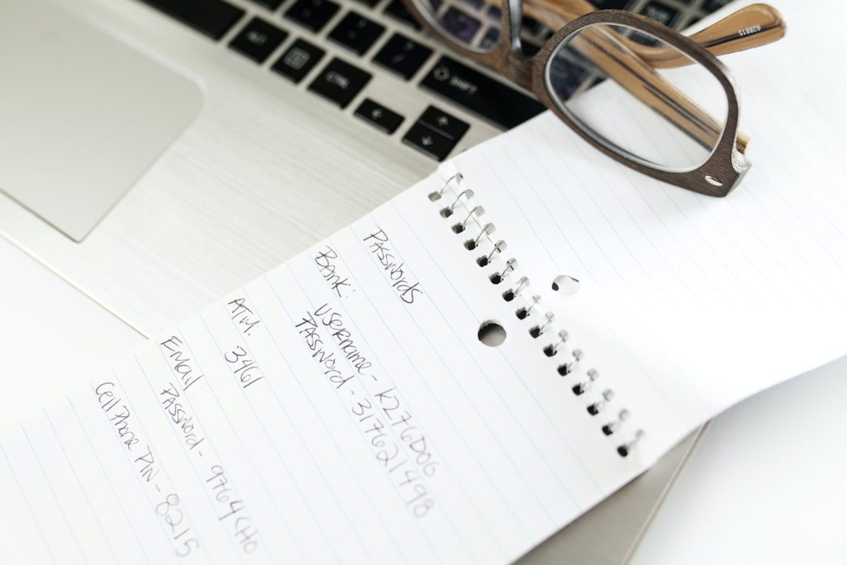 notebook with passwords for a computer security