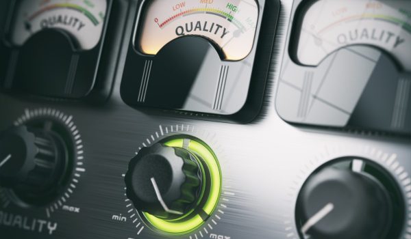 Best quality concept. Quality control switch knob on maximum pos