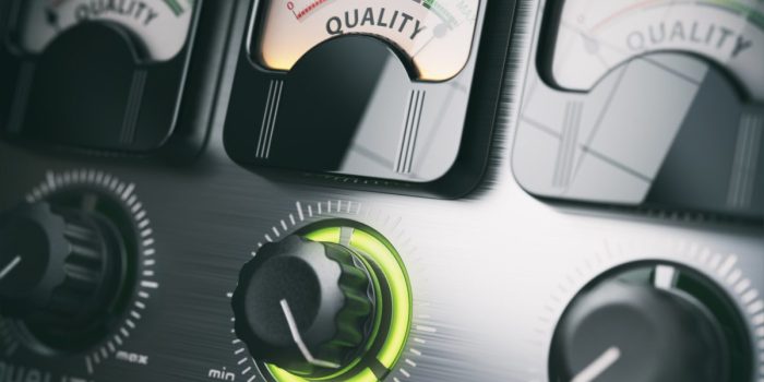 Best quality concept. Quality control switch knob on maximum pos