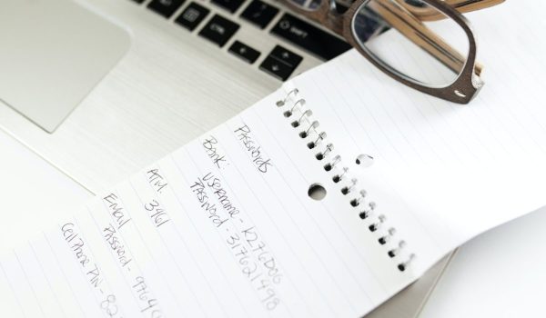 notebook with passwords for a computer security