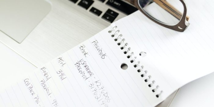 notebook with passwords for a computer security
